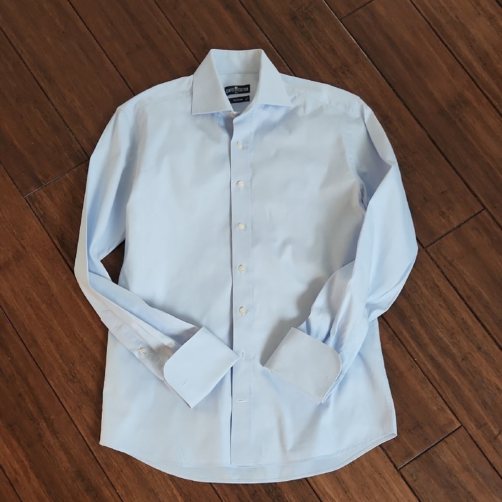 Cafe Coton Classic Blue Dress Shirt with Subtle Pattern